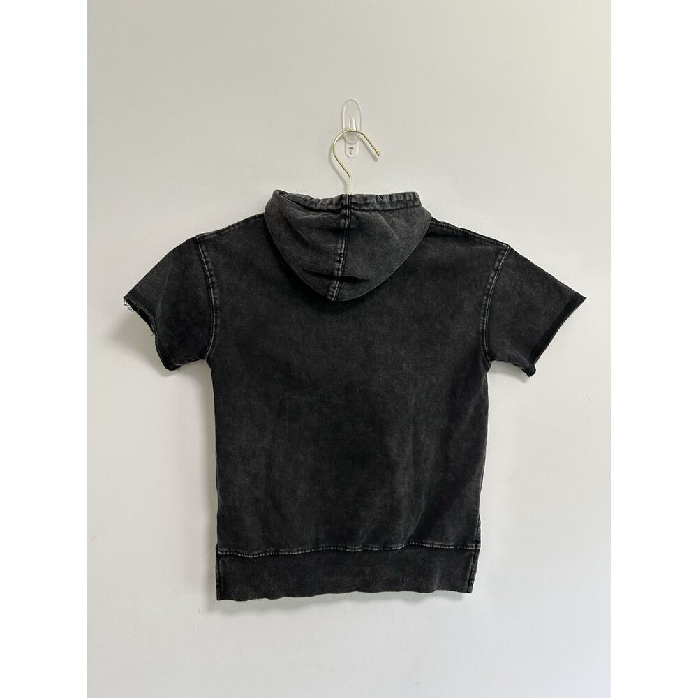 Little Bipsy Boys Hoodie Terry Black Acid wash Short Sleeve Pullover Sweatshirt - Picture 3 of 6
